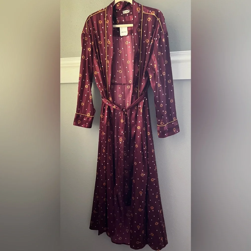 New FREE PEOPLE Women's Pajama Party Holiday Robe - Wine Combo Size Large - Picture 2 of 11